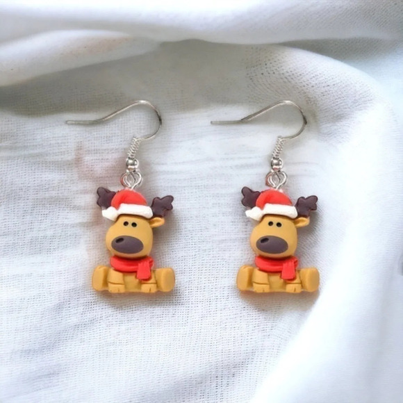 Resin Reindeer Dangle Earrings - Picture 1 of 4